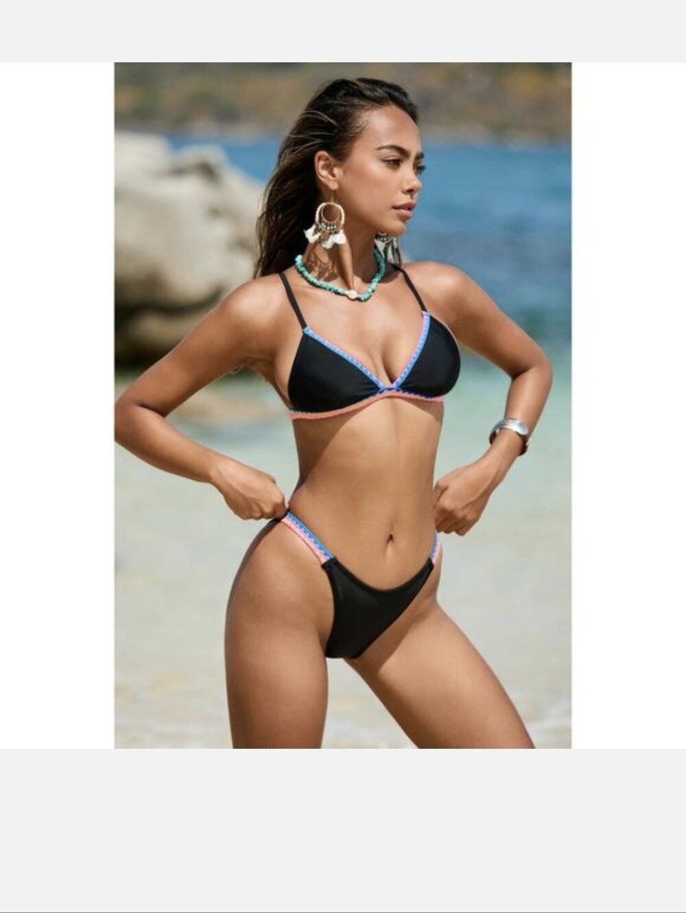 CUPSHE Colorful Stitching Trim Triangle Top & Extra Cheeky Bottom
